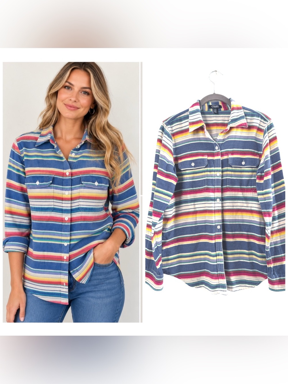 Vintage Chaps Ralph Lauren Striped Button Up Shirt Western Southwestern 90’s